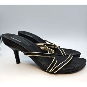 Vintage Y2K Pazzo Strappy Kitten Heel Mules Black Gold Women's 8.5 M